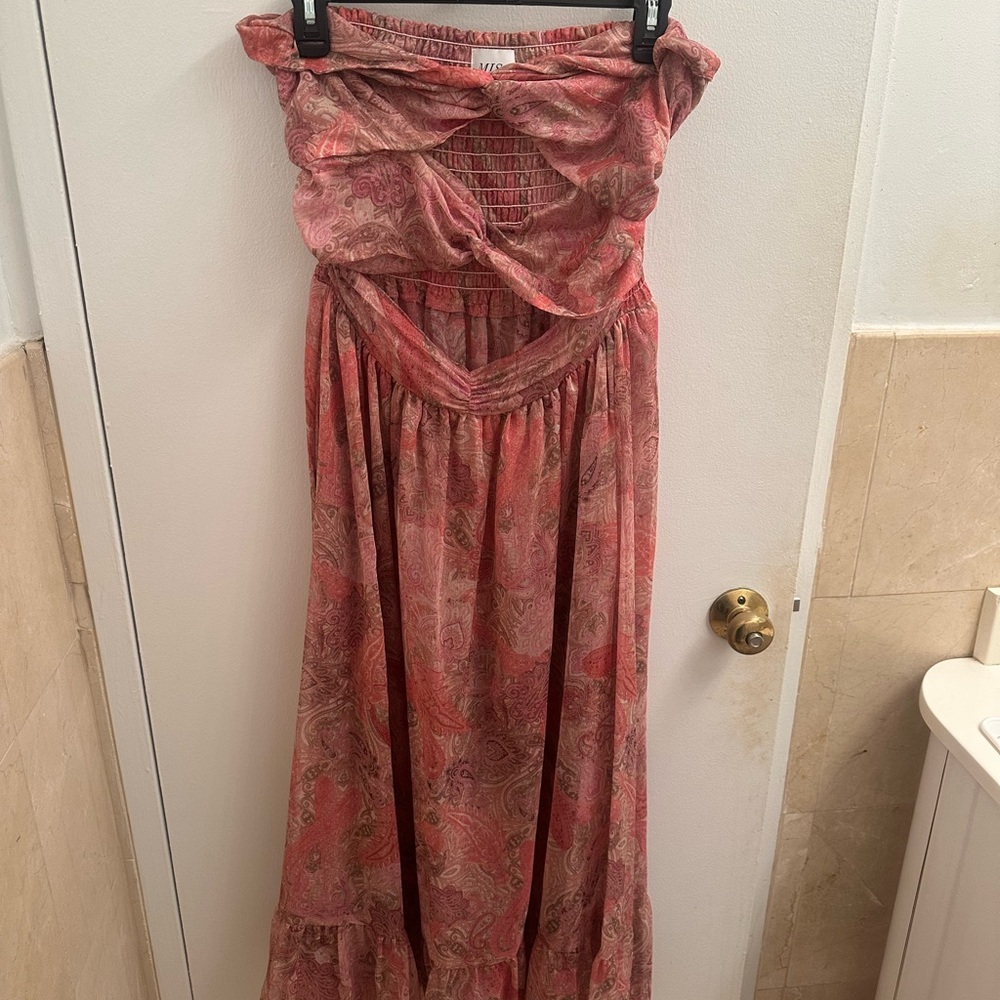 Misa Los Angeles Strapless Pink Paisley Dress